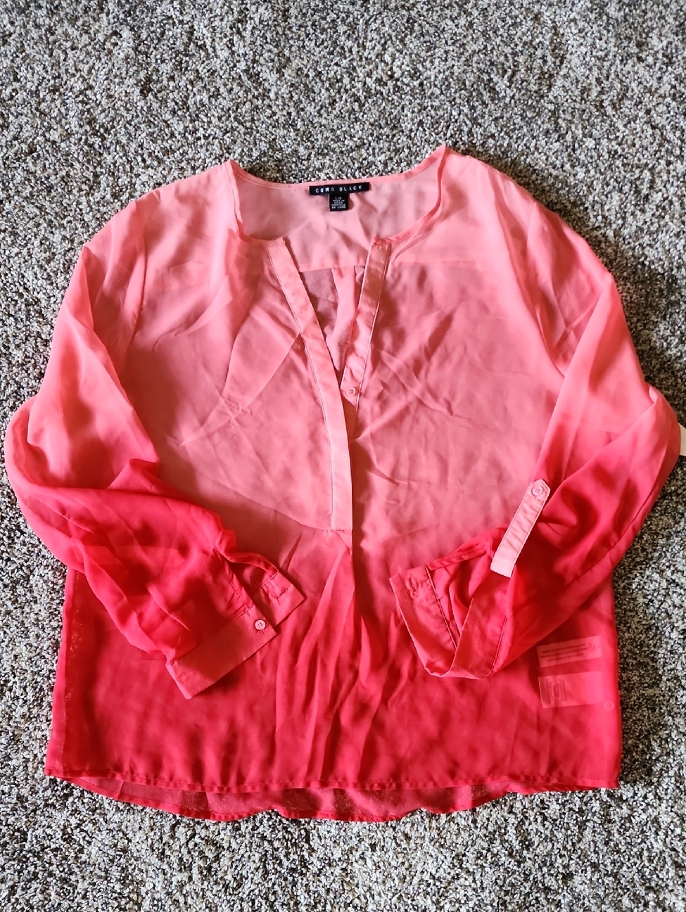 Como Black Pink to Coral Ombre Long-Sleeve Blouse L